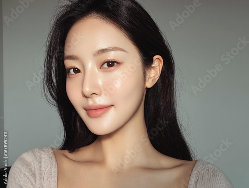 Confident young Korean woman selfie