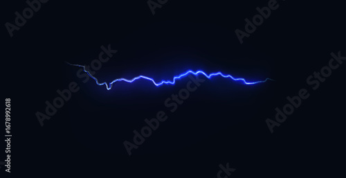 Vector Illustration of Abstract Blue Lightning on Black Background. Blitz Lightning Thunder Light Sparks Storm Flash Thunderstorm. Power Energy Charge