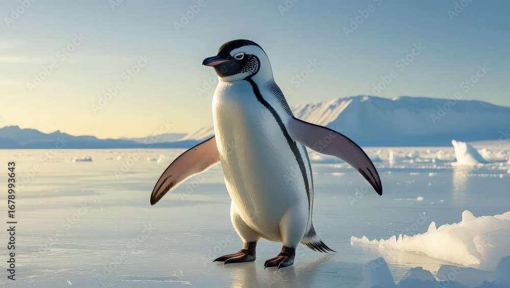 Obraz premium Penguin standing on ice in antarctica