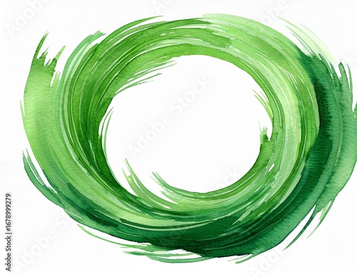 green watercolor brush stroke in ring shape isolated