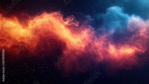 Vibrant cosmic nebula with swirling orange and blue ases, creating a mesmerizig celestial scene perfect or space-themed projects ad designs.