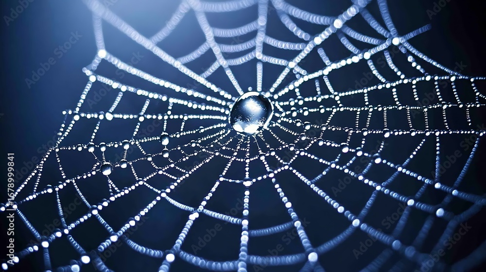 Obraz premium Dewdrops Adorn A Spiders Intricate Web