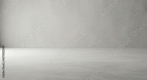 Minimalist empty room with gray concrete wall and floor, modern interior backdrop for product placement