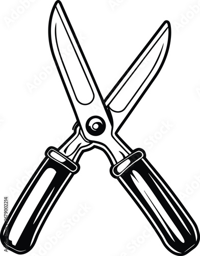 Garden shears crossed black and white gardening tool