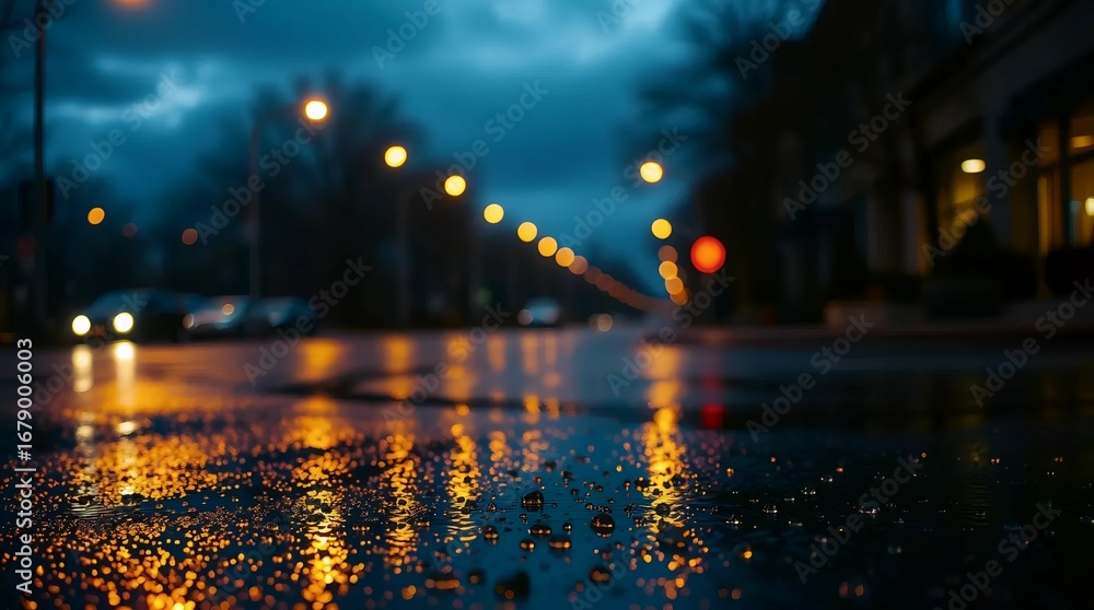 Obraz premium City Lights on Wet Street