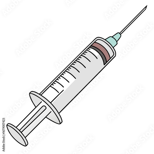 A simple cartoon illustration of a medical syringe with a needle and plunger on a white background