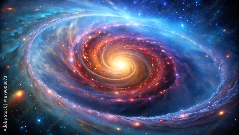 Obraz premium Glowing cosmic spiral galaxy vortex with bright stars in universe 