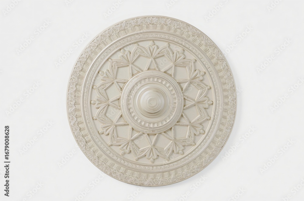 Obraz premium White ceiling medallion, ornate design, studio shot, simple background, home decor