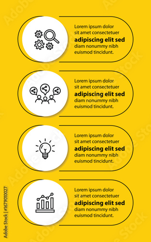 4 steps infographic template with 4 options. Flowchart that can be used for business report, data visualization and presentation. Timeline infographic elements vector illustration.