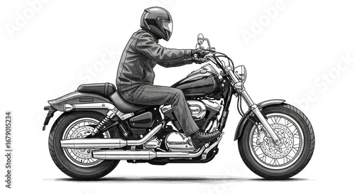 Artistic Illustration of a Rider on a Classic Cruiser Motorcycle
