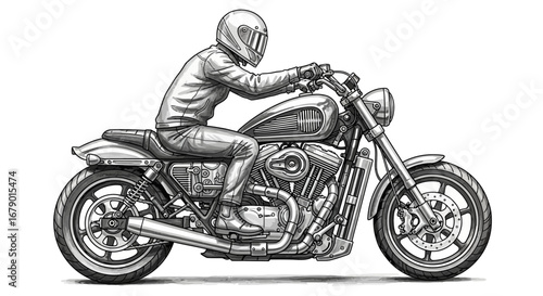 Captivating grayscale illustration of a motorcyclist, embodying the thrill of the ride