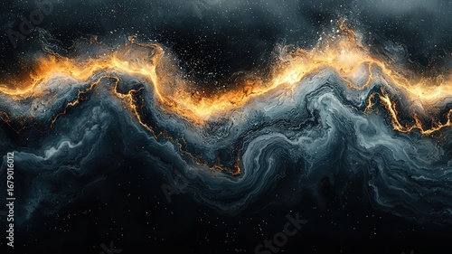 Dynamic abstract waves of dark blue and fiery orange evoking energy and movemet, perfect for modern art,technology, or creative prjects.