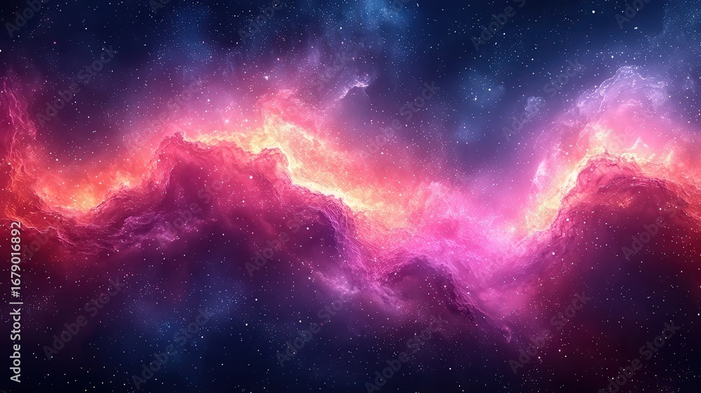Fototapeta premium Vibrant cosmic nebula with swirling pink and purple ues, evoking a sense of woder and exploration in thevast universe.