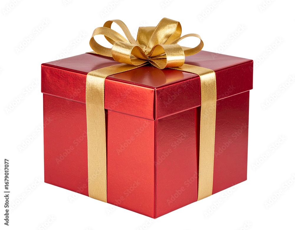 Obraz premium Red Gift Box with Golden Bow, isolated on transparent background