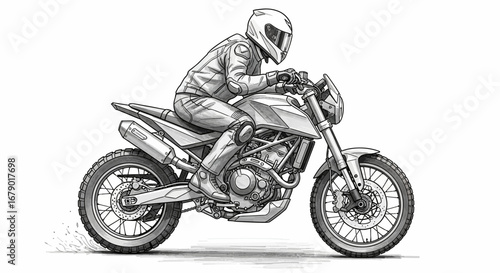 Detailed illustration of a motorcyclist riding a modern off-road bike
