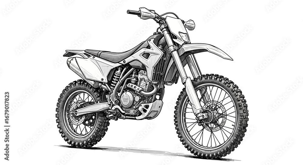 Obraz premium Detailed line drawing of a modern motocross bike ready for adventure