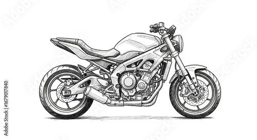 Detailed line art illustration showcasing a modern motorcycle design
