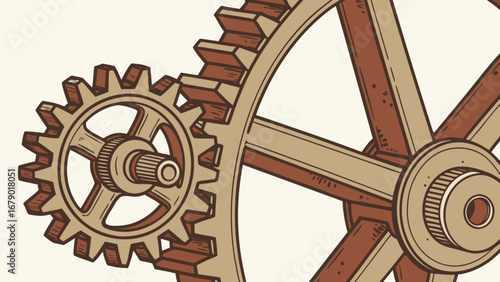 Illustration of vintage gears and cogwheels for mechanical engineering and design projects usage