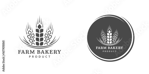 Wheat logo vintage isolated on white background. Round label with ears silhouette. Emblem template for farm with wheat. Vector Illustration