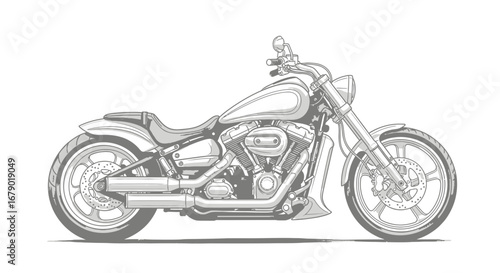 Detailed monochrome vector illustration of a powerful motorcycle