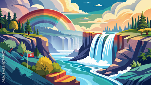 The Niagara Falls on the Canada–USA border thunder dramatically into deep gorges, a breathtaking natural wonder framed by mist, rainbows, and scenic landscapes admired worldwide.