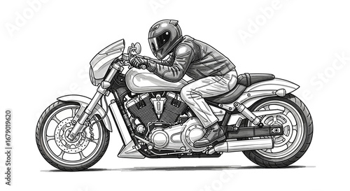 Digital sketch of a motorcyclist on a powerful motorcycle illustration