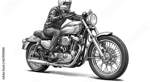 Dynamic hand-drawn illustration of a motorcycle with a rider in motion