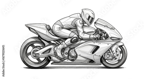 Dynamic sketch illustration showcasing a motorcyclist in action on the road
