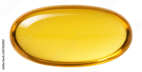 Vitamin D3 softgel capsule, translucent with a golden-yellow hue