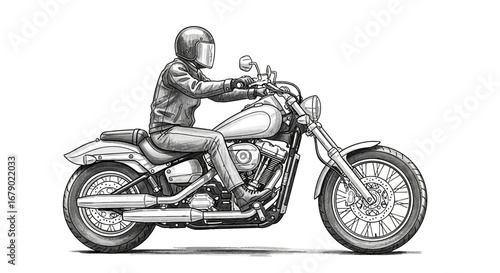 Illustration showcasing a motorcyclist, exuding adventure, travel, and freedom