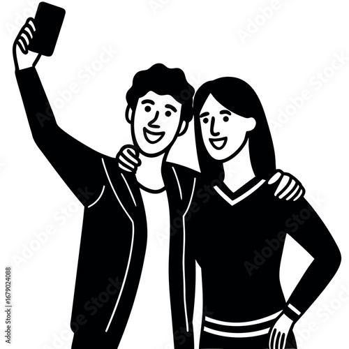 Diverse group of friends happily taking a selfie together