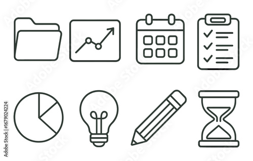 Business icon set with graphs, calendar, and organizational tools