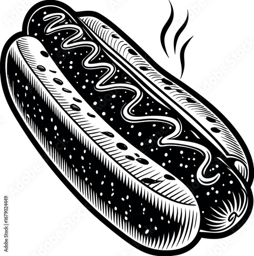 Classic hot dog with a generous squeeze of yellow mustard