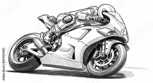 Monochrome portrayal of a speedway racer on a motorbike leaning into corner