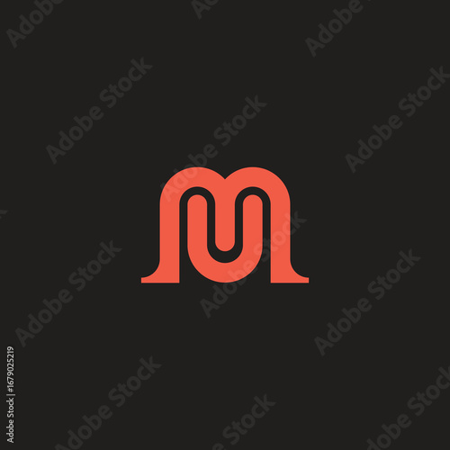 Curved MU logo in red with symmetrical layout, blending strength and elegance in a modern minimalist style. Ideal for media, fashion, or tech branding.