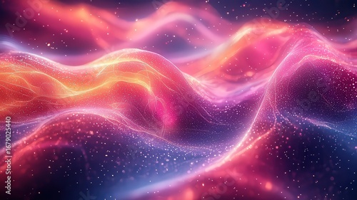 Abstract cosmic waves of vibrant pink and blue hues,creating a mesmerizing flo of light and energy, perfct for digital art and tecnology themes.