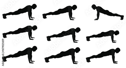 Man performing various push up exercises in different positions