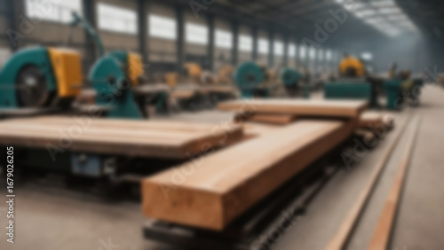 Wallpaper Mural blurry image of wood cutting process in wood factory with modern machine, blur wallpaper. Torontodigital.ca