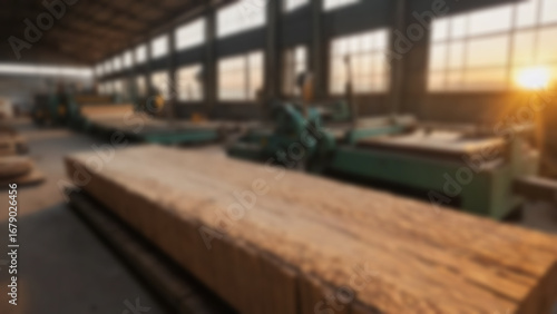 Wallpaper Mural blurry image of wood cutting process in wood factory with modern machine, blur wallpaper. Torontodigital.ca