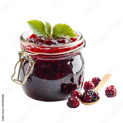 Homemade Berry Jam in Open Jar on White Background for Food Photography and Culinary Blogs