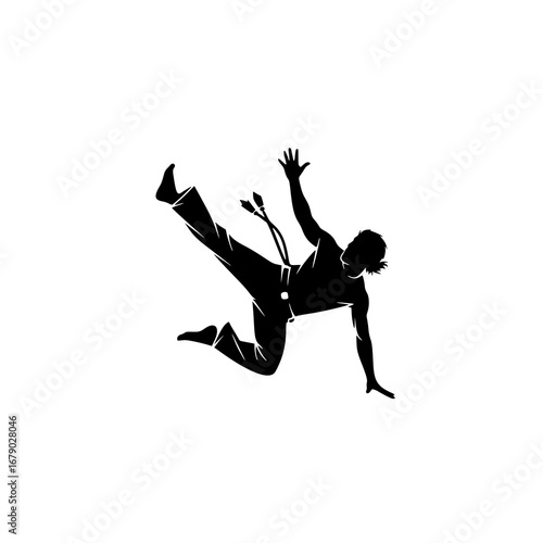 Silhouette Vector of Capoeira Fighter Mid-Air, Minimalist Design for Logo