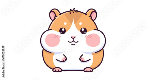 Adorable fluffy hamster with chubby cheeks and cute blushing pink spots illustration