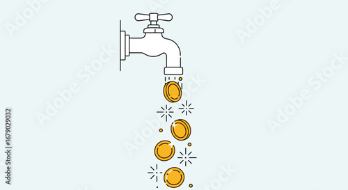 Financial wealth flowing like water from a tap illustrating abundance and prosperity