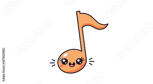 Adorable kawaii musical note character with happy face and sound waves evokes joyful melodies