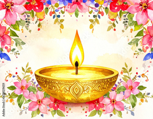 Golden diwali dia on white background