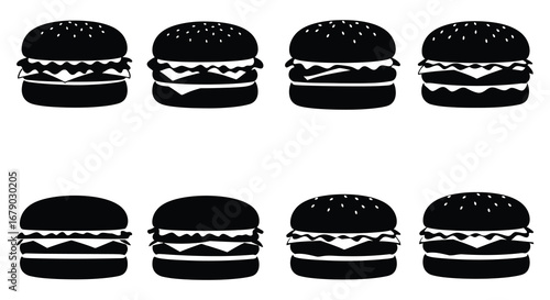 black and white illustration of various hamburger icons in a row
