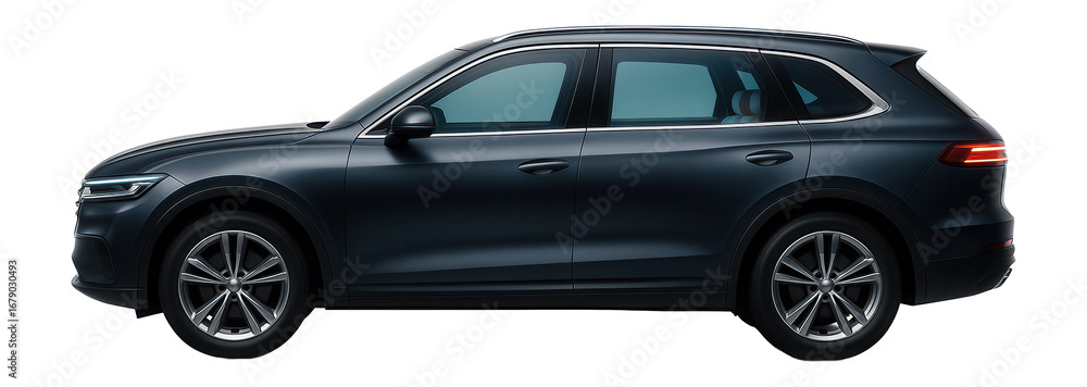 Naklejka premium Luxury SUV with quilted leather interior and ambient lighting visible through windows