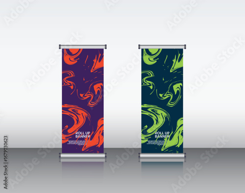roll up banner edit file Colorful Abstract Neon Rollup – Stylized Swirling Patterns with Minimalist Design