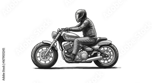 Stylized motorcycle rider illustration depicting a classic chopper style