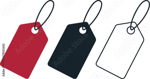 Three Blank Tags: Red, Black, and Outline, with String Loops